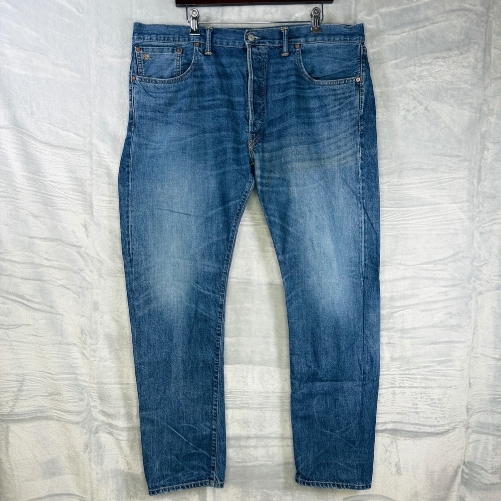 RRL Slim Fit Mens 40x32 Blue American Woven Denim Jeans Button Fly